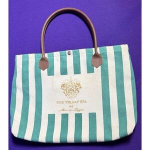 Vintage Trump Spa Mar-a-Lago Canvas Tote Bag Green Stripe Palm Beach Rare GOLF